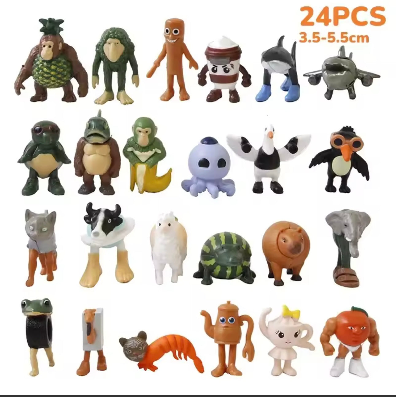 *24Pcs Italian Brainrot Tung Tung Sahur Figures Doll Tralalero Tralala Bombardino Crocodilo Shimpanzini Bananini Model Toy Gift*