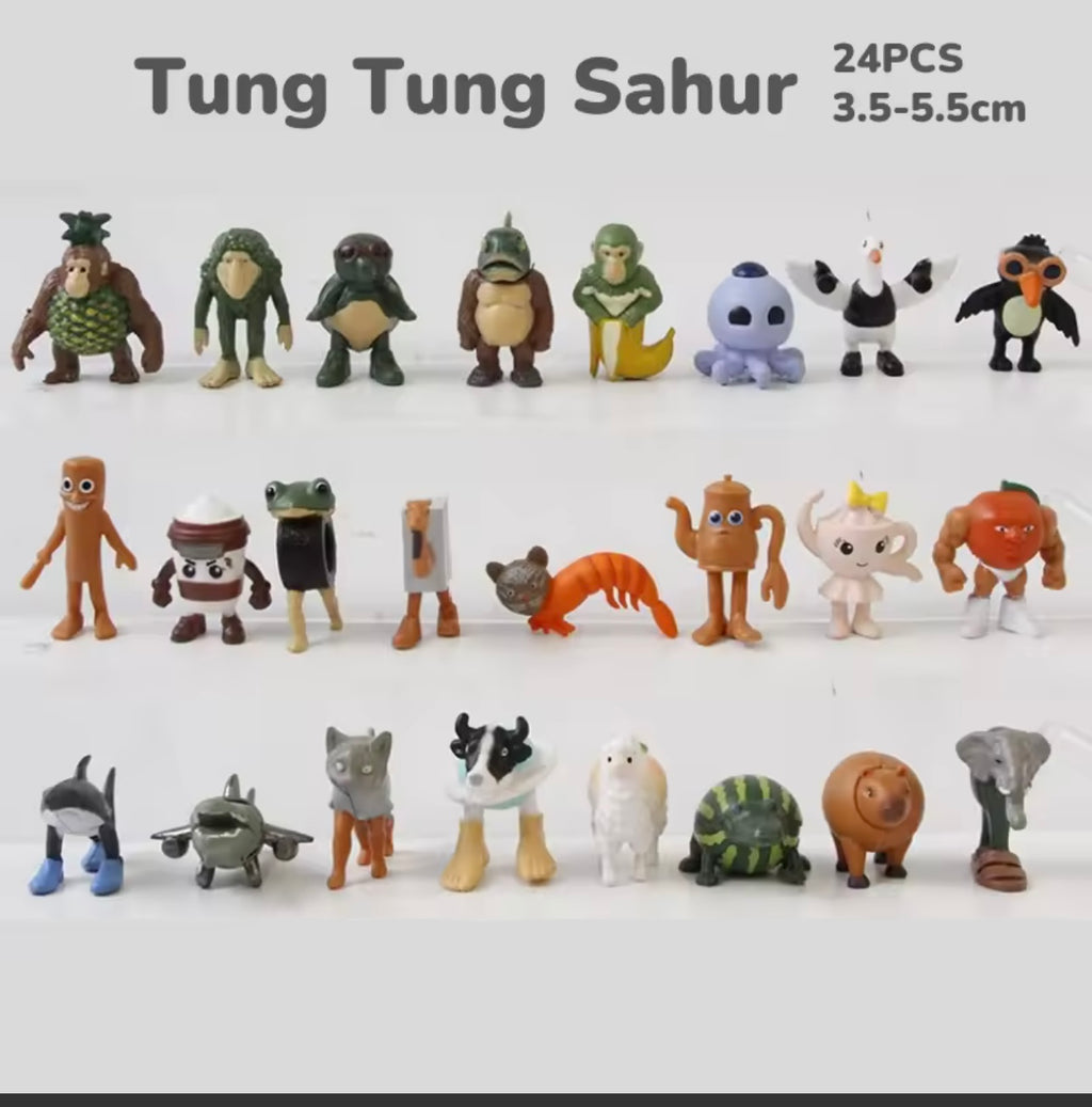 *24Pcs Italian Brainrot Tung Tung Sahur Figures Doll Tralalero Tralala Bombardino Crocodilo Shimpanzini Bananini Model Toy Gift*