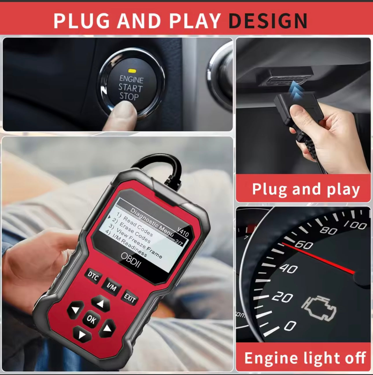 Car OBD2 Scanner Diagnostic Tool Code Reader Engine Fault Code Reader Diagnoses All OBD II Protocol Cars Since 1996 Scan Tool